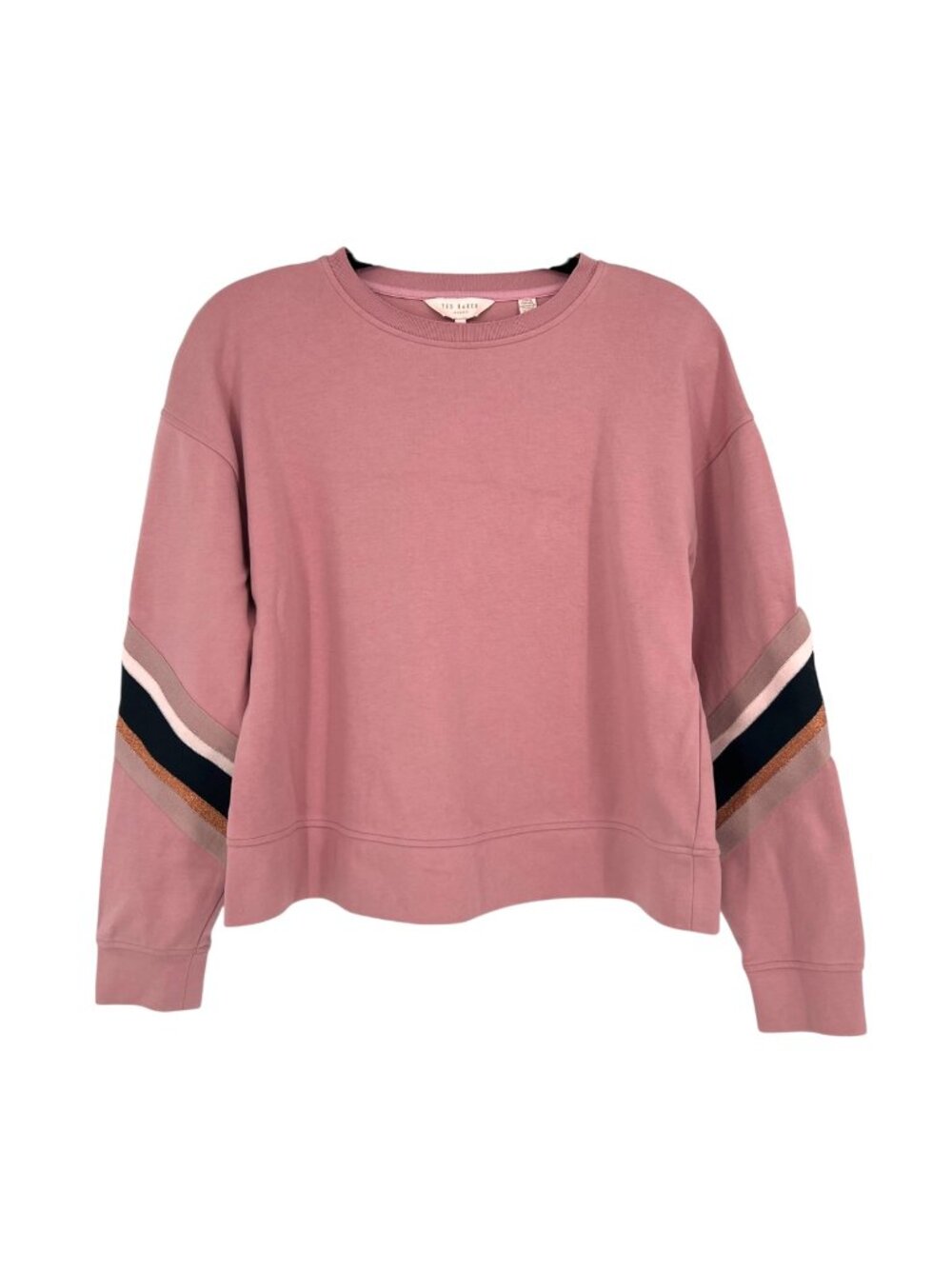 Ted Baker London Jordan Striped Dropped-Shoulder Sweatshirt Rose Pink Size 2 XS